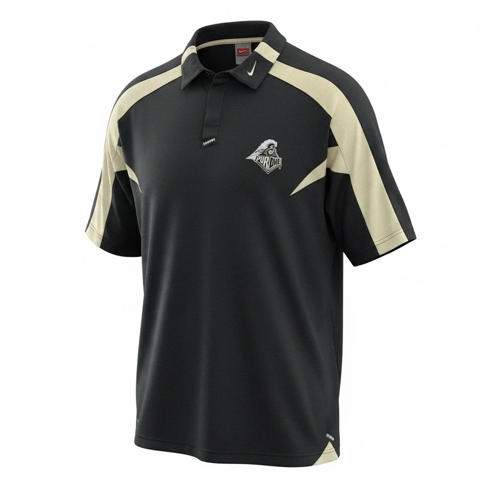 Vtg Nike Team Purdue Boilermakers Polo Shirt Mens L Football Black Embroideredd